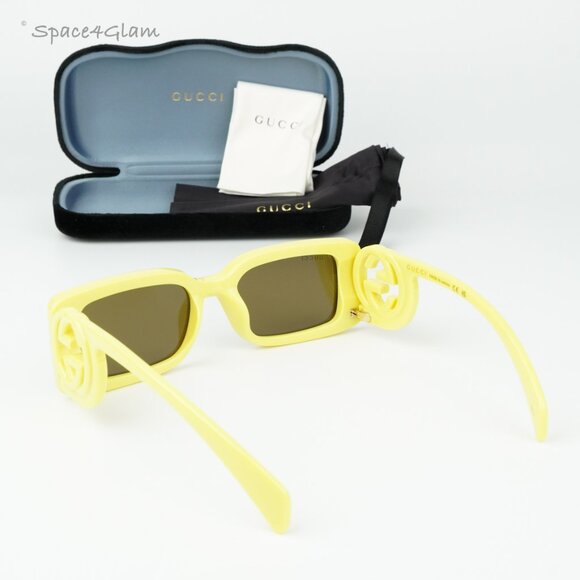 BRAND NEW Gucci GG1325S 007 Acid Yellow Brown Rectangle Unisex Sunglasses - Picture 5 of 9